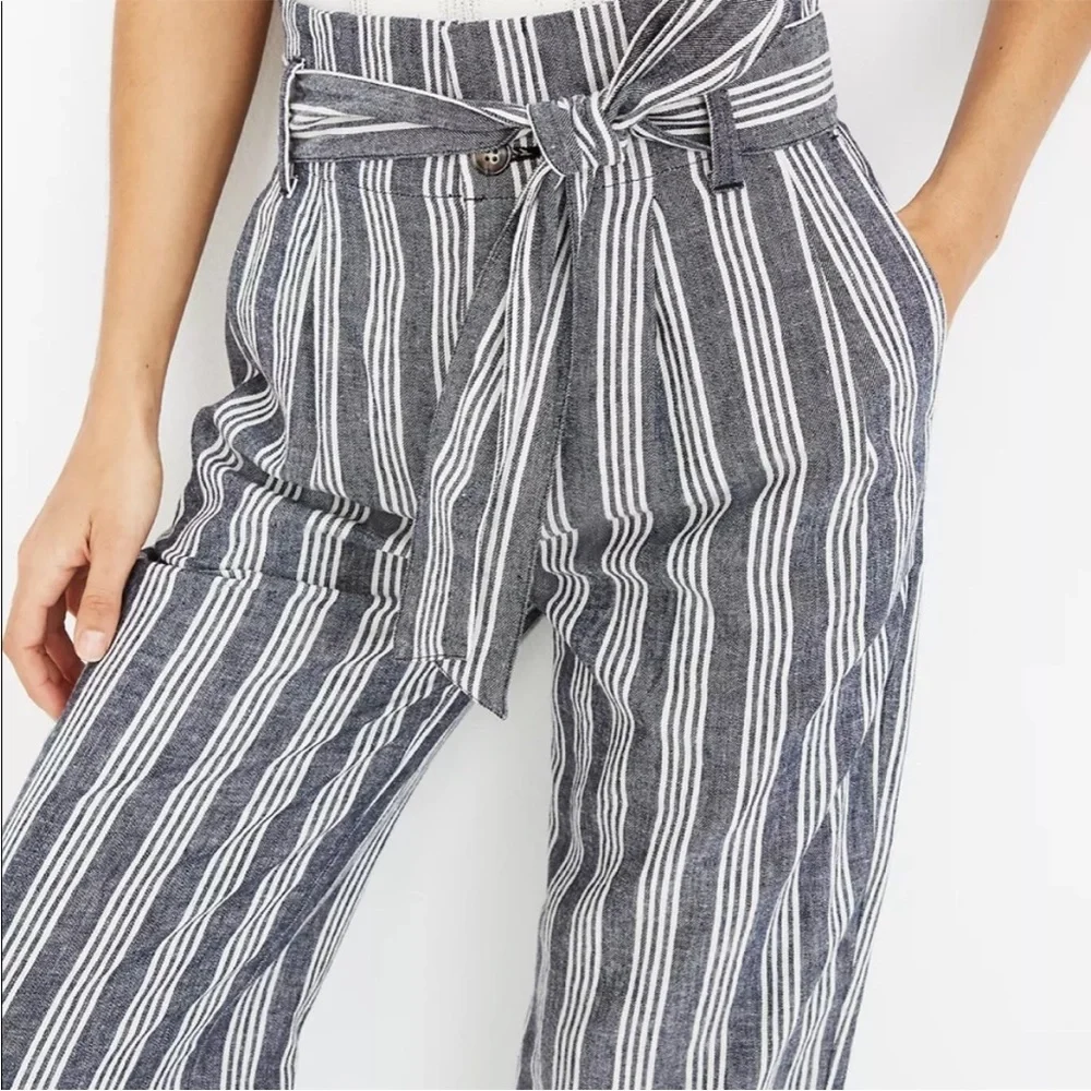 BOGO! Madewell Linen Blend Paperbag Waist Striped Pants Navy 8 - Picture 3 of 10